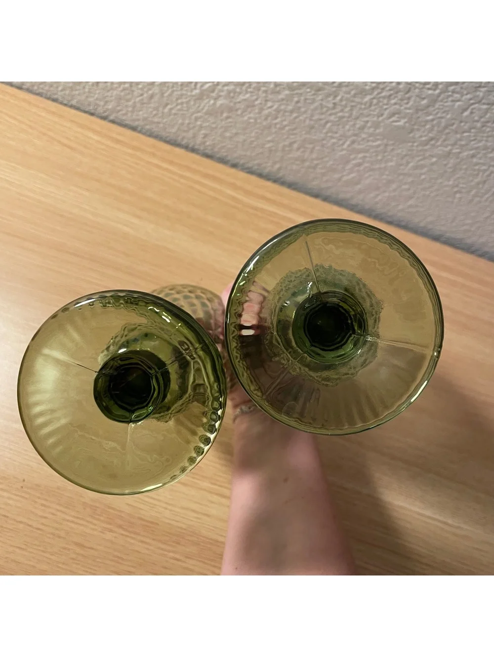 Vintage Olive Green Pressed Glass Goblets (Set of 2)
